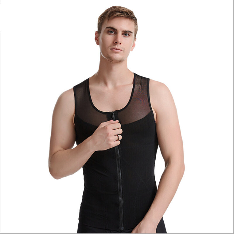 Stretch Shapewear Men's Quick Dry Sweat-wicking Tummy Shaping Zipper Corset Sport Vest for Gym Workout Running Exercise Fitness