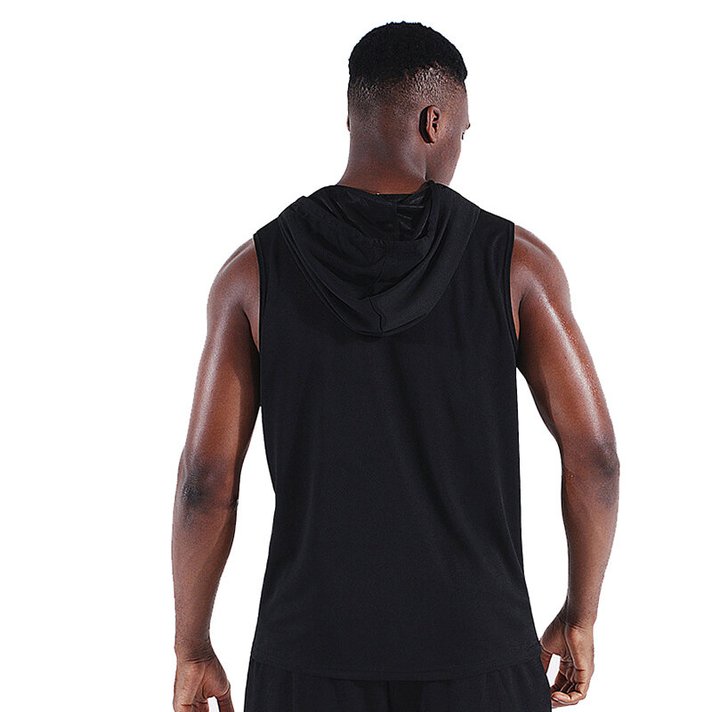 Men's Hooded Quick-drying Sports Vest Breathable Elastic Sleeveless Fitness Tank Top for Outdoor Basketball Running Training