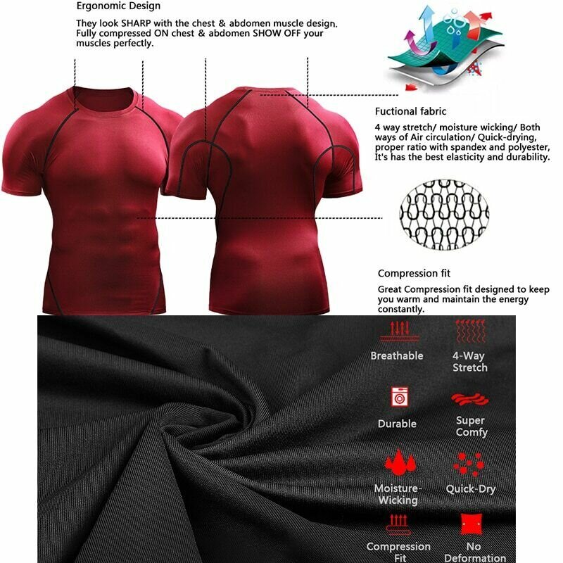 Men's Fitness T-shirt Quick Dry Sweat Elastic Sport Shirt Men Gym Exercise Clothes for Outdoor Running Training Basketball