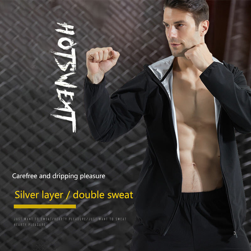 TENGOO Men's Sweat Sauna Hooded Jacket Stretch Breathable Sweat Absorbing Zip Up Sportswear Coat for Losing Weight Fitness