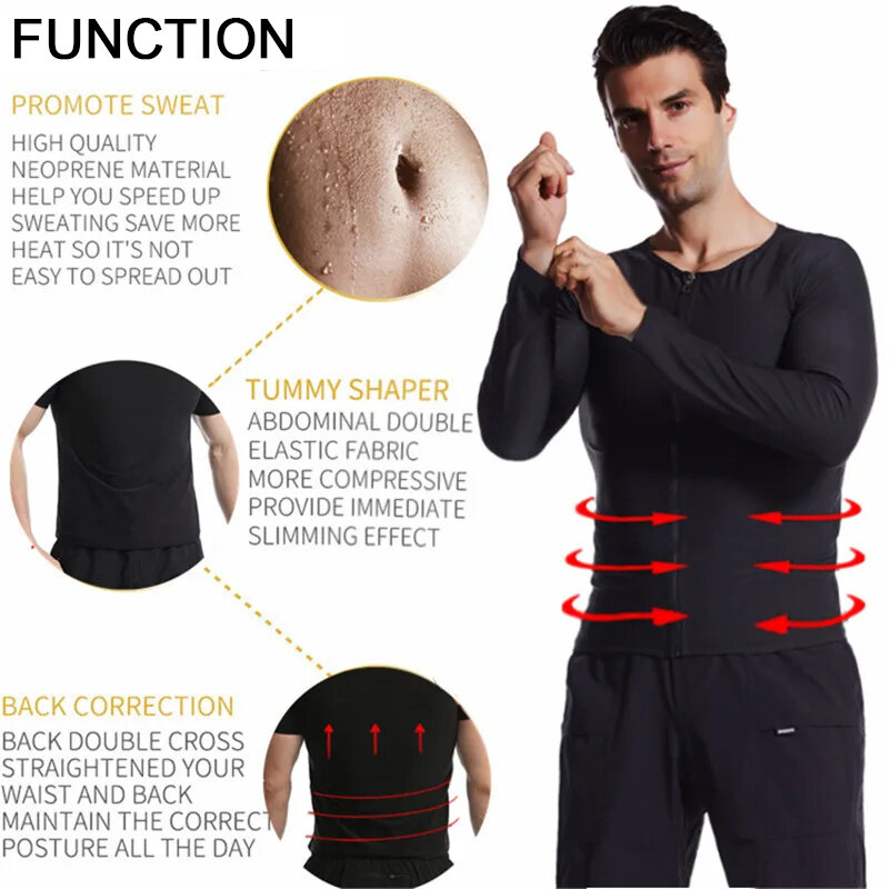 Men's Sweat Sauna Suit PU Stretch Breathable Sweat Absorbing Zip Up Sportswear for Losing Weight Fitness Running