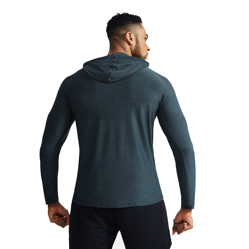 Men's Fitness T-shirt Hoodies Quick Dry Sweat Elastic Sport Shirt Men Gym Exercise Coat for Outdoor Running Training