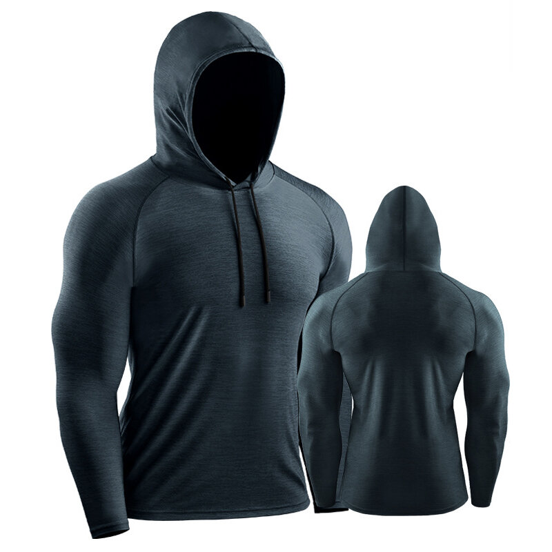 Men's Fitness T-shirt Hoodies Quick Dry Sweat Elastic Sport Shirt Men Gym Exercise Coat for Outdoor Running Training