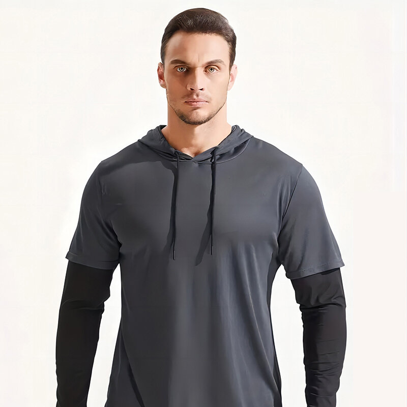 Men's Hooded Fitness Suit Quick-Drying Breathable Sweat-Resistant Loose Activewear for Outdoors Sport Training