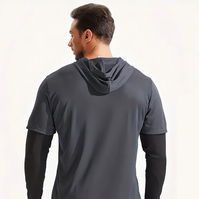 Men's Hooded Fitness Suit Quick-Drying Breathable Sweat-Resistant Loose Activewear for Outdoors Sport Training