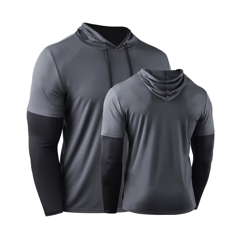 Men's Hooded Fitness Suit Quick-Drying Breathable Sweat-Resistant Loose Activewear for Outdoors Sport Training