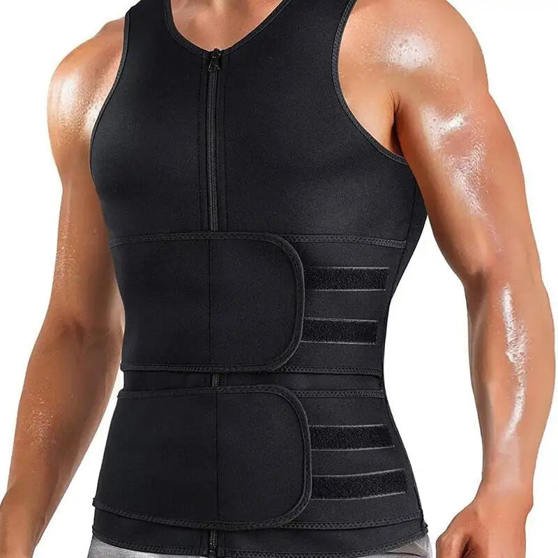 Men Body Shaper Sweat Suit Double Belt Waist Trainer Abdomen Slimming Sweat Vest Fat Burner Shapewear Tank Tops Fitness Belt