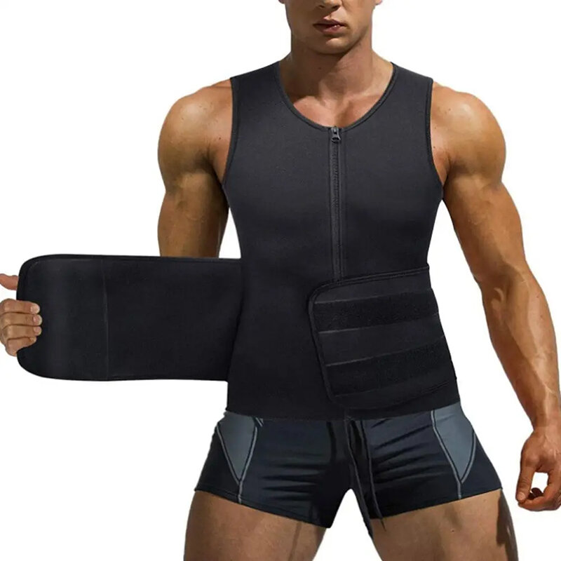 Men Body Shaper Sweat Suit Double Belt Waist Trainer Abdomen Slimming Sweat Vest Fat Burner Shapewear Tank Tops Fitness Belt