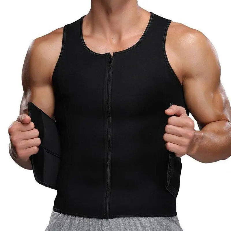 Men Body Shaper Sweat Suit Double Belt Waist Trainer Abdomen Slimming Sweat Vest Fat Burner Shapewear Tank Tops Fitness Belt