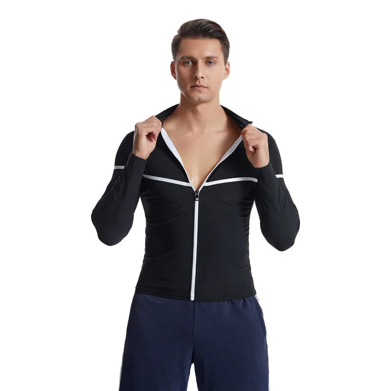 Men's Sweat Sauna Suit Shaper Stretch Breathable Sweat Absorbing Zip Up Sportswear Fitness Vest for Losing Weight Fitness