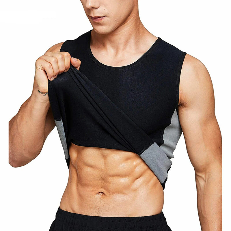 Men's Sweat Sauna Suit Shaper Stretch Breathable Sweat Absorbing Zip Up Sportswear Fitness Vest for Losing Weight Fitness