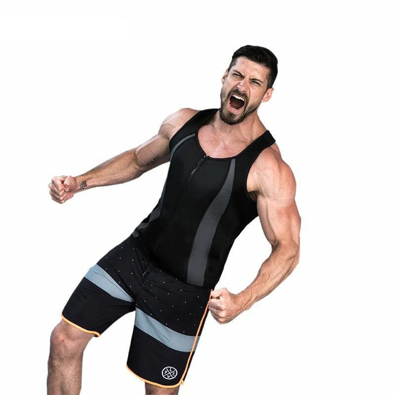 Men's Sweat Sauna Suit Shaper Stretch Breathable Sweat Absorbing Zip Up Sportswear Fitness Vest for Losing Weight Fitness