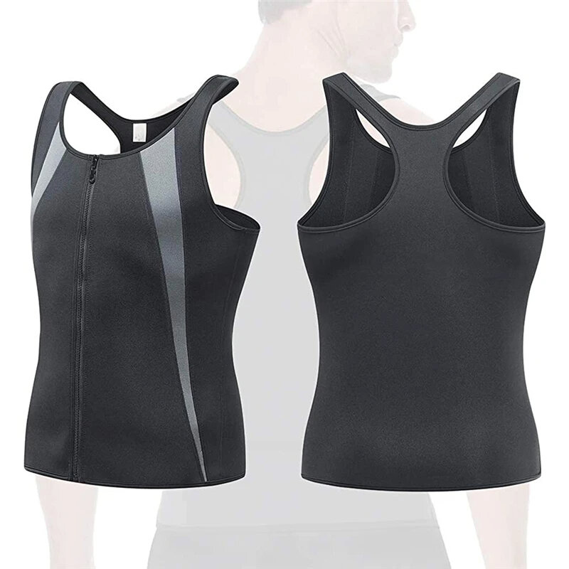 Men's Sweat Sauna Suit Shaper Stretch Breathable Sweat Absorbing Zip Up Sportswear Fitness Vest for Losing Weight Fitness