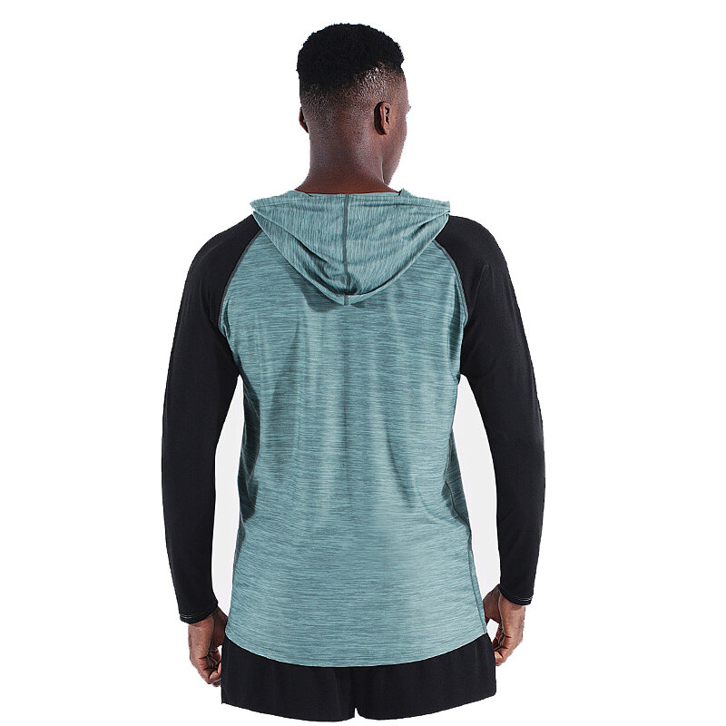 TENGOO Men's Hooded Quick-drying Sports Shirt Breathable Elastic Long Sleeve Fitness Tank Top for Outdoor Basketball Running Tra