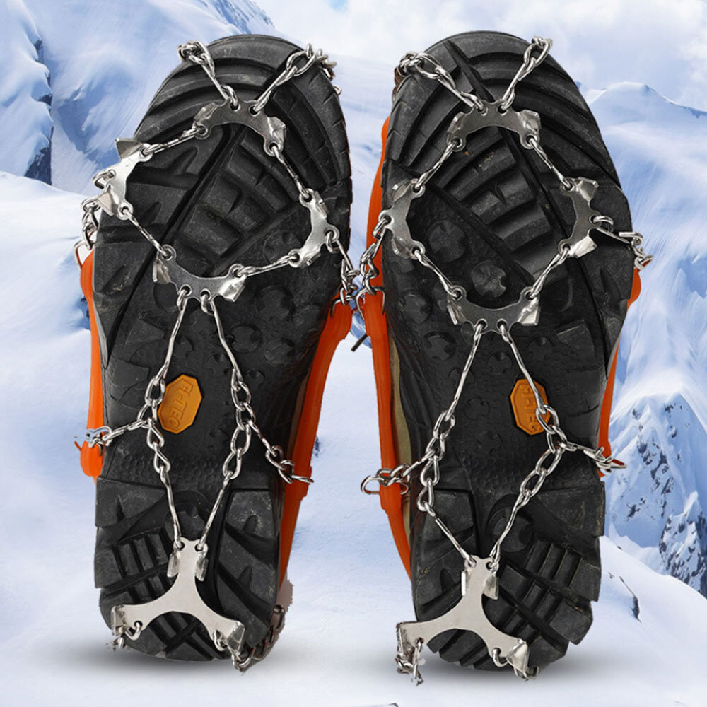 AUTO 12-teeth Ice Grip Stainless Steel Welding Chain Crampons Ice Cleats Non-slip Shoe Cover for Camping Climbing Snow Skiing