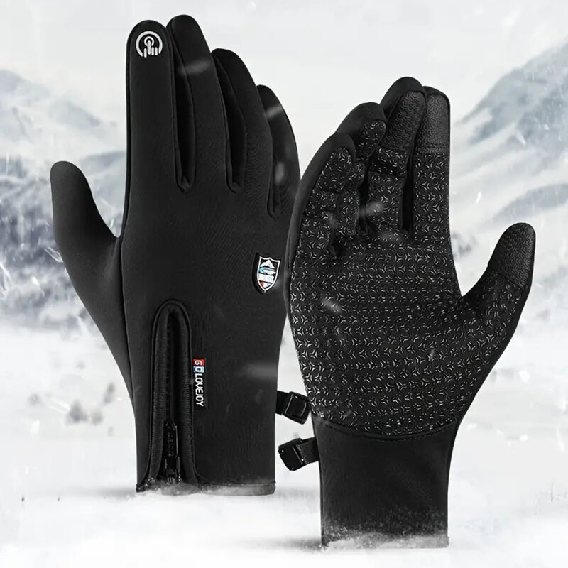 Golovejoy Warm Gloves Touch Screen Windproof Plus Velvet Wear-Resistant Gloves for Cycling Driving Running Hiking