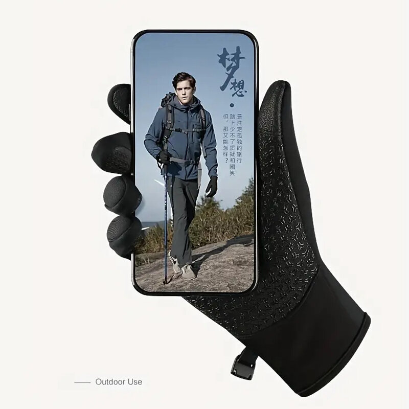 Golovejoy Warm Gloves Touch Screen Windproof Plus Velvet Wear-Resistant Gloves for Cycling Driving Running Hiking