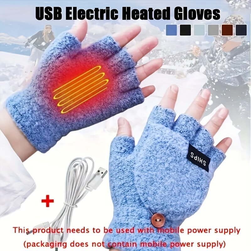 1Pair Electric Heated Gloves Double-sided Heating Croppable Thermal Comfortable USB Rechargeable Gloves for Winter Outdoor Skiin