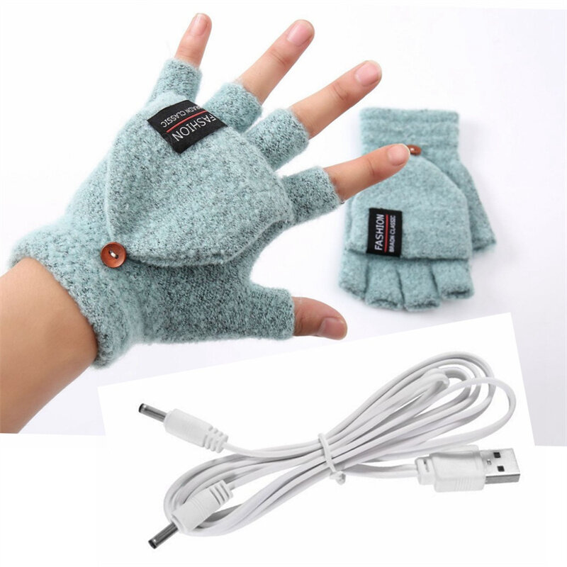 1Pair Electric Heated Gloves Double-sided Heating Croppable Thermal Comfortable USB Rechargeable Gloves for Winter Outdoor Skiin