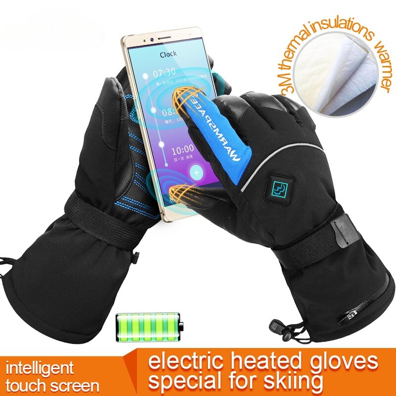 WARMSPACE 65℃ Smart Electric Heated Gloves Touch Screen Ski Gloves Battery Powered Self Heating 3M Waterproof Motorcycle Outdoor