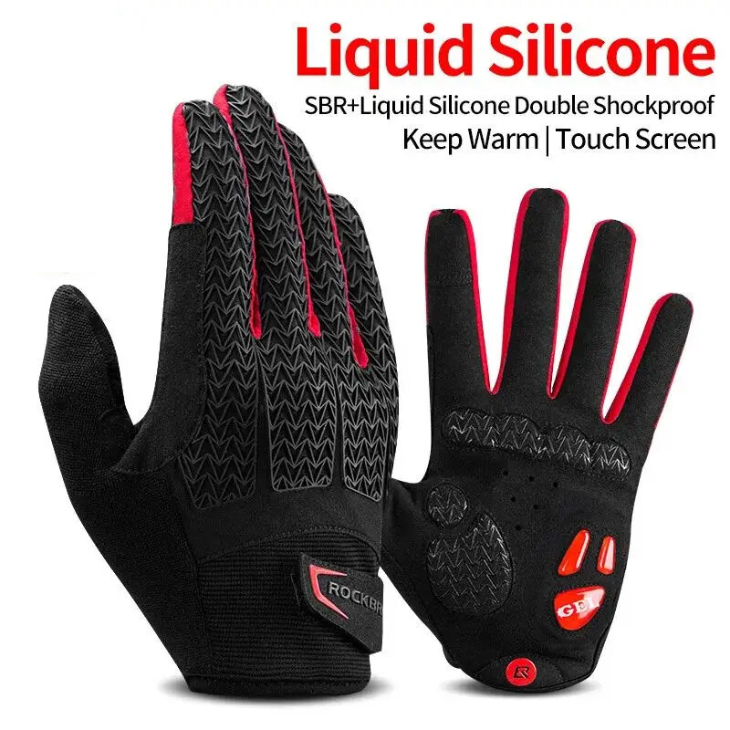 ROCKBROS Screen Touch Cycling Gloves GEL Liquid Silicone Palm Windproof Terry Design Riding Warm Protective Gear for MTB Bike