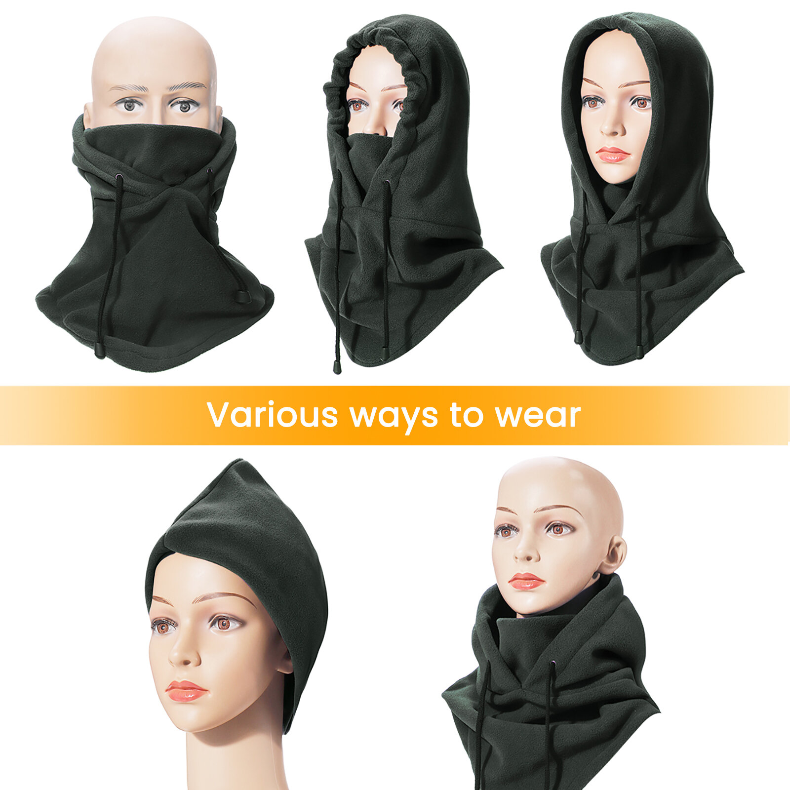 MOHOO Fleece Balaclava Ski Mask Adjustable Winter Balaclava Cold Weather Windproof Face Warmer Lengthened Balaclava for Men Wome