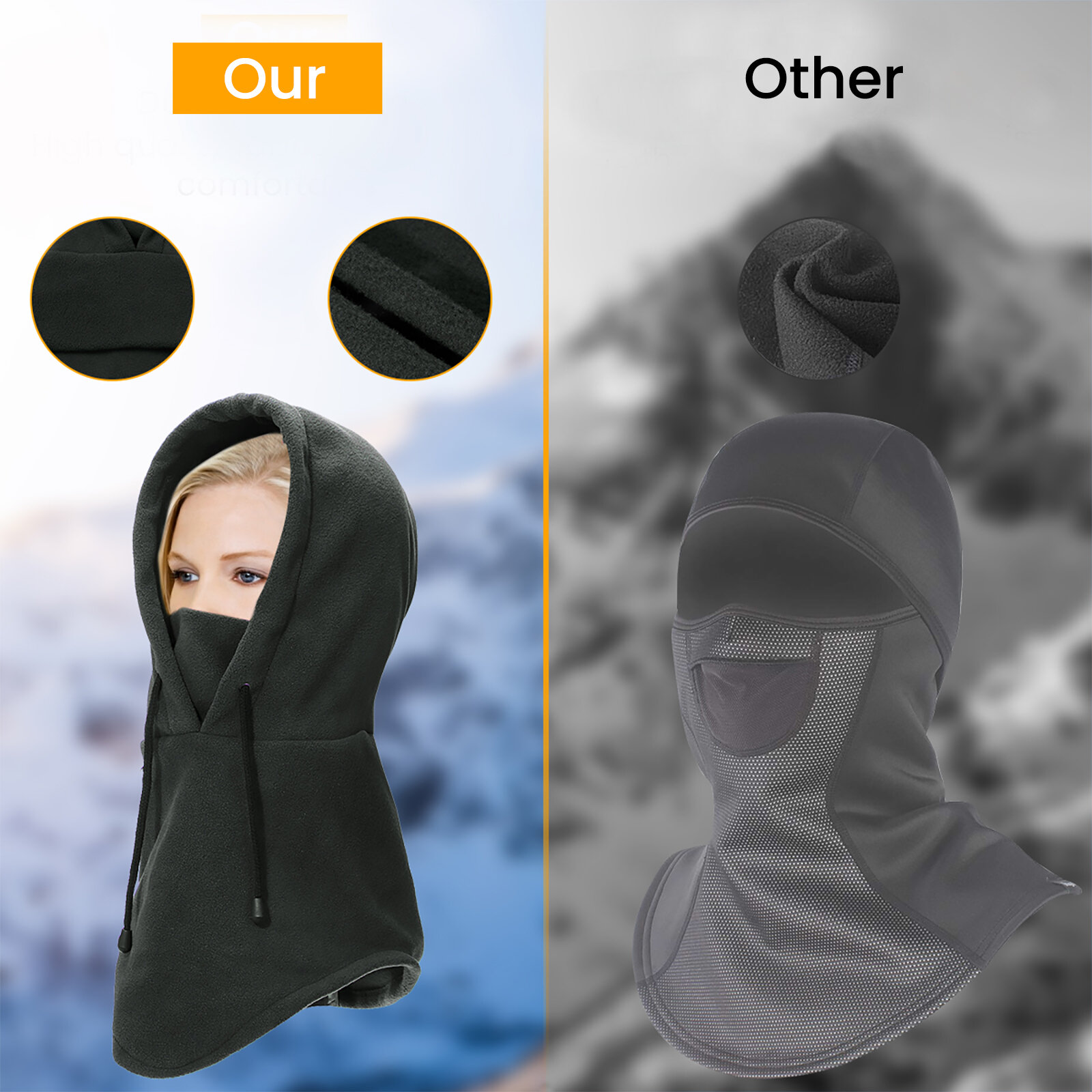 MOHOO Fleece Balaclava Ski Mask Adjustable Winter Balaclava Cold Weather Windproof Face Warmer Lengthened Balaclava for Men Wome