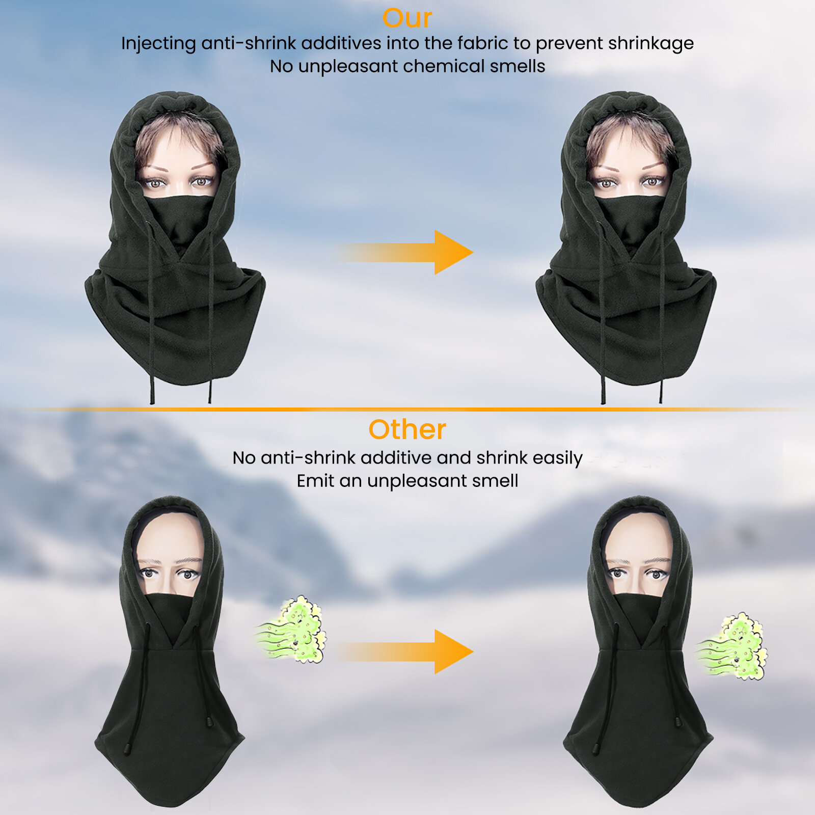 MOHOO Fleece Balaclava Ski Mask Adjustable Winter Balaclava Cold Weather Windproof Face Warmer Lengthened Balaclava for Men Wome