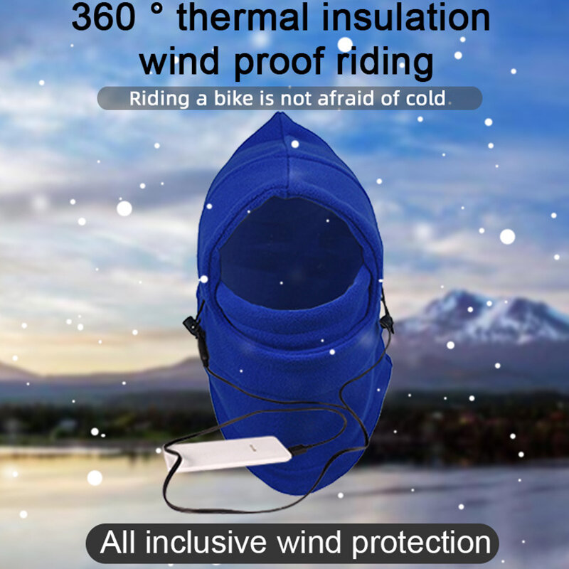 Hood Hat USB Charging Thermal Fleece Winter Warm Hat Neck Warmer for Ski Cyclists Riders Outdoor Face Mask Face Mask