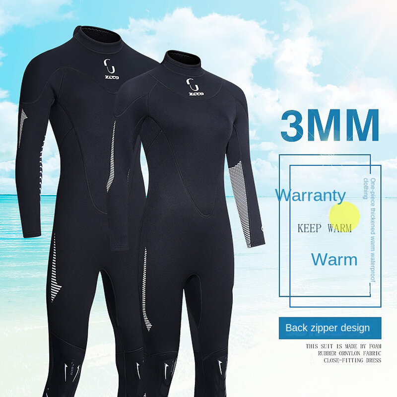 ZCCO 3mm Full Body Neoprene Diving Wet Suit Back Zip Wetsuits Long Sleeves Thermal Swimsuit for Surfing Swimming Snorkeling Kaya