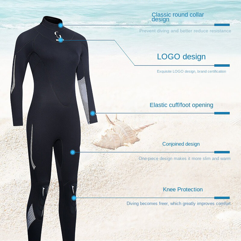 ZCCO 3mm Full Body Neoprene Diving Wet Suit Back Zip Wetsuits Long Sleeves Thermal Swimsuit for Surfing Swimming Snorkeling Kaya