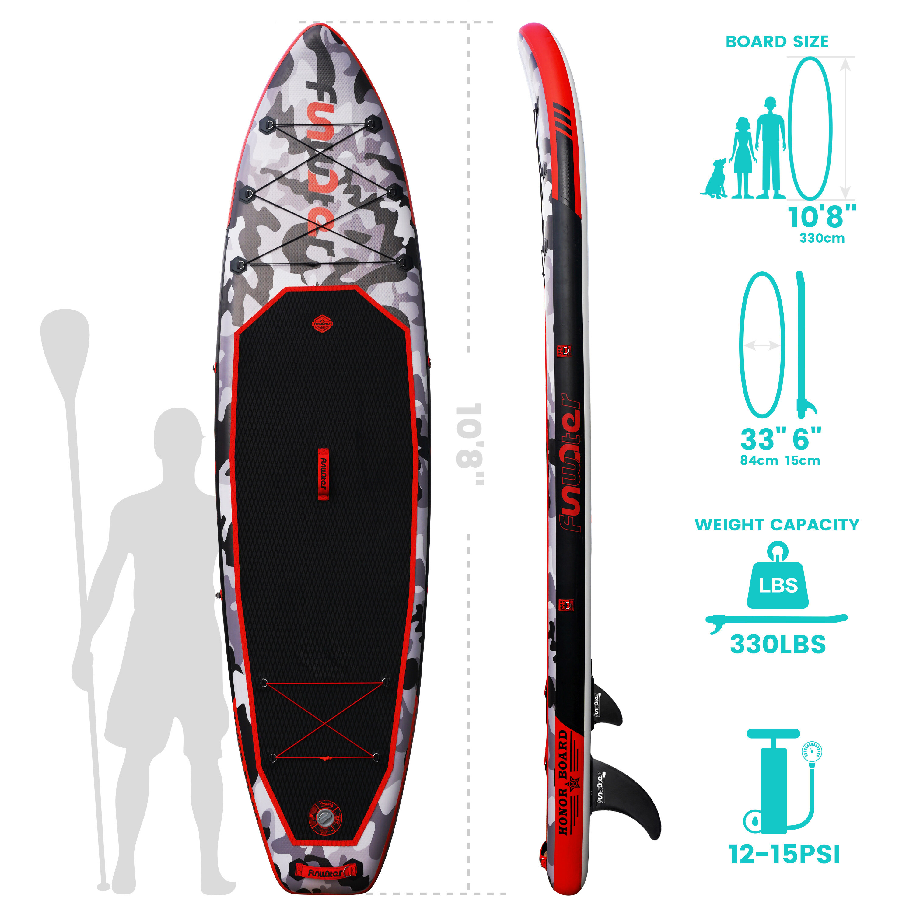 [US Direct] FunWater Inflatable Paddle Board 12~15PSI Maximum Load 150KG Stand Up Portable Surfboard Pulp Board With Chair ,Wate