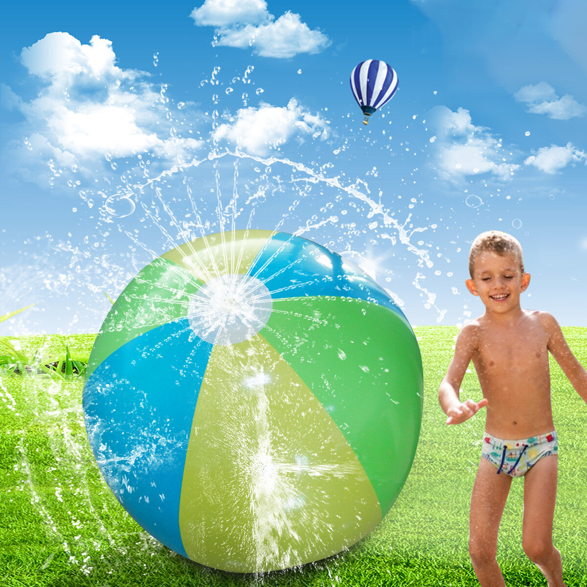 75CM Diameter Inflatable Water Spray Beach Ball Summer Outdoor Sports Game Kids Sprinkler Toy