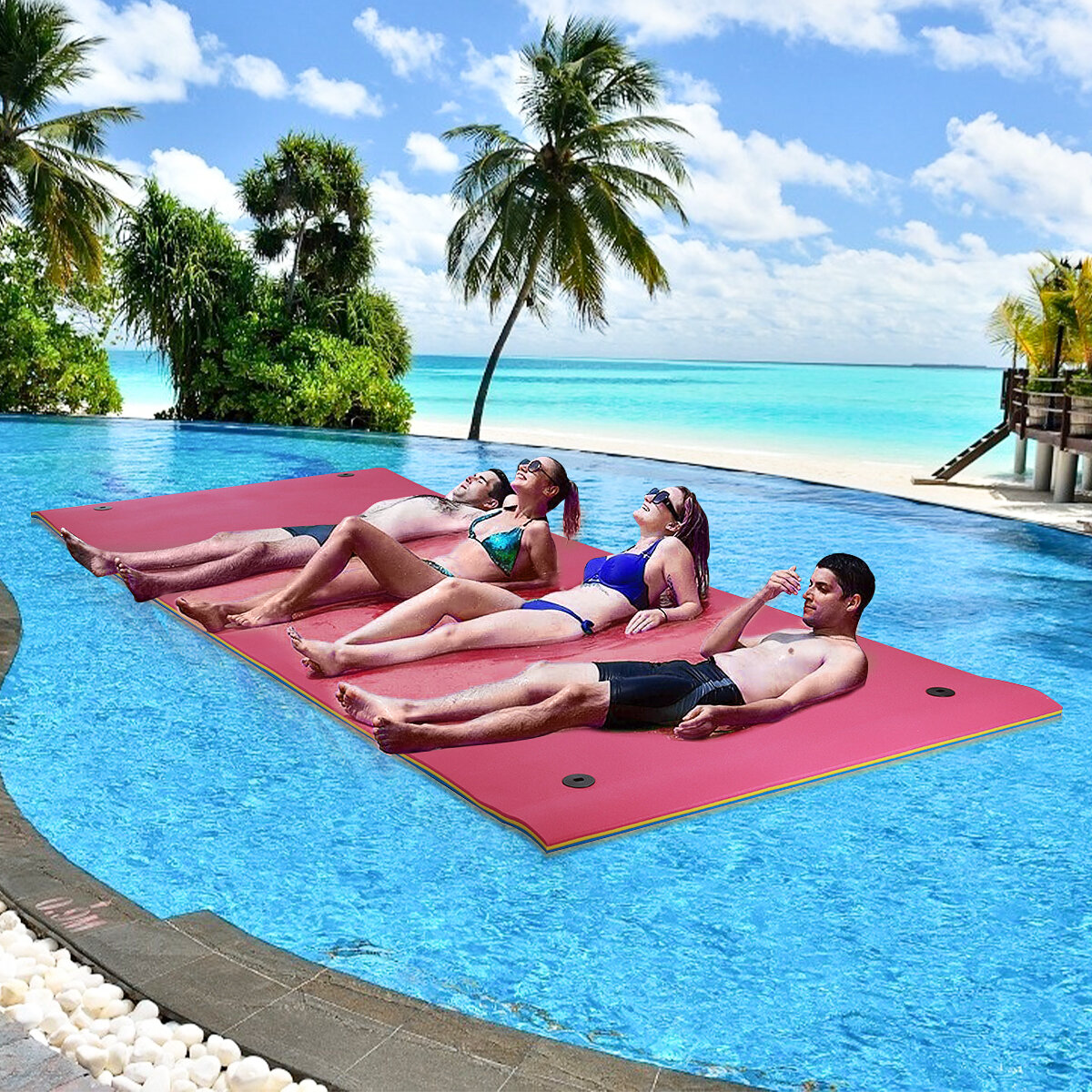 HALLOLURE 12.8*5Feet Floating Water Pad 3 Layer Floating Foam Fun Mat For Water Recreation Relaxing Swimming Pool