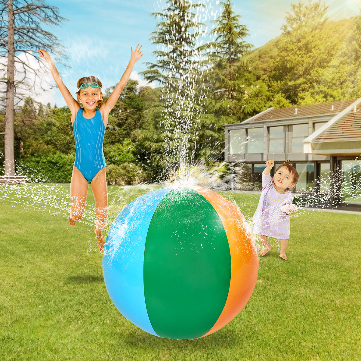 Rainbow Beach Balls Inflatable Water Spray Beach Ball Summer Outdoor Sport Game Kids Sprinkler Toy ball