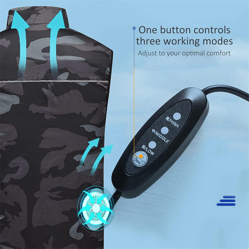 TENGOO Air Conditioning Clothing Vest Three Wind Speeds Heatproof Cooling Clothing USB Charging Sun Protection Continuous Coolin