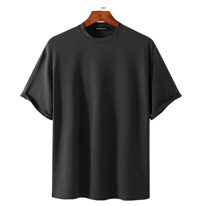 Round Neck Short-Sleeved Tops Solid Color Casual T-shirt Comfortable And Breathable Men's Tops Short-Sleeved