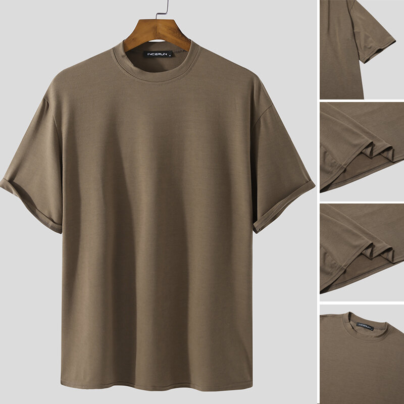 Round Neck Short-Sleeved Tops Solid Color Casual T-shirt Comfortable And Breathable Men's Tops Short-Sleeved