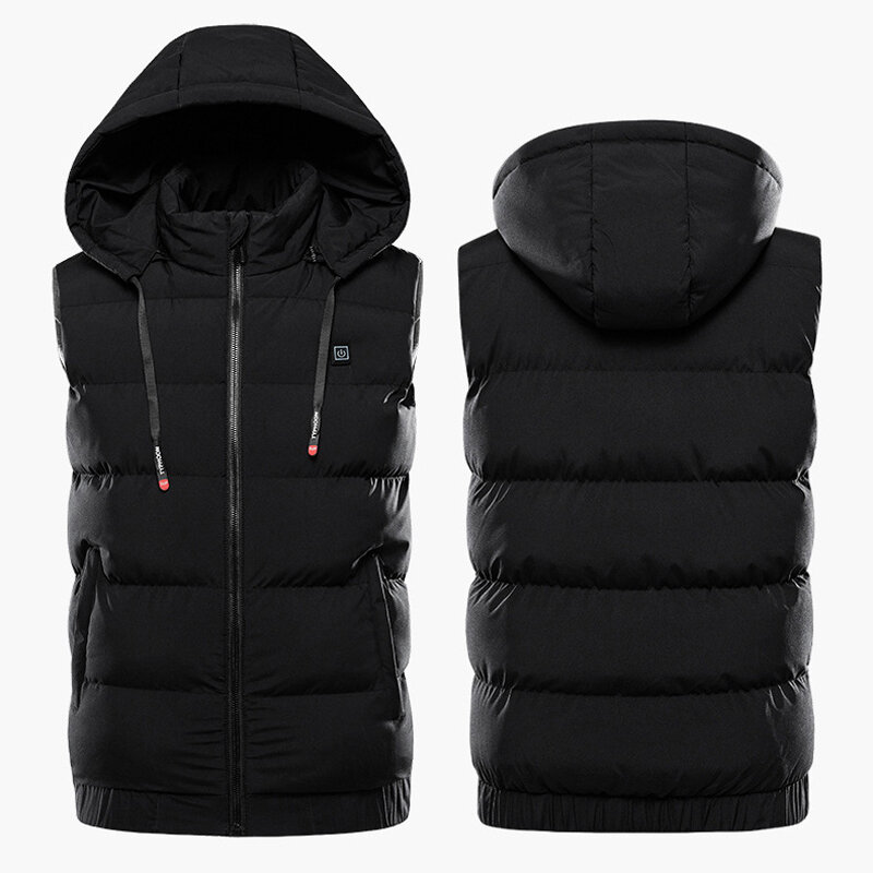 TENGOO 9 Areas Heating Jackets Unisex 3-Gears Heated Vest Coat USB Electric Thermal Clothing Hooded Vest Winter Outdoor Warm Clo