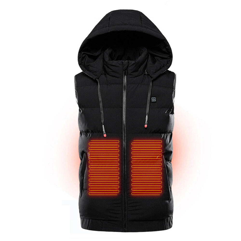 TENGOO 9 Areas Heating Jackets Unisex 3-Gears Heated Vest Coat USB Electric Thermal Clothing Hooded Vest Winter Outdoor Warm Clo