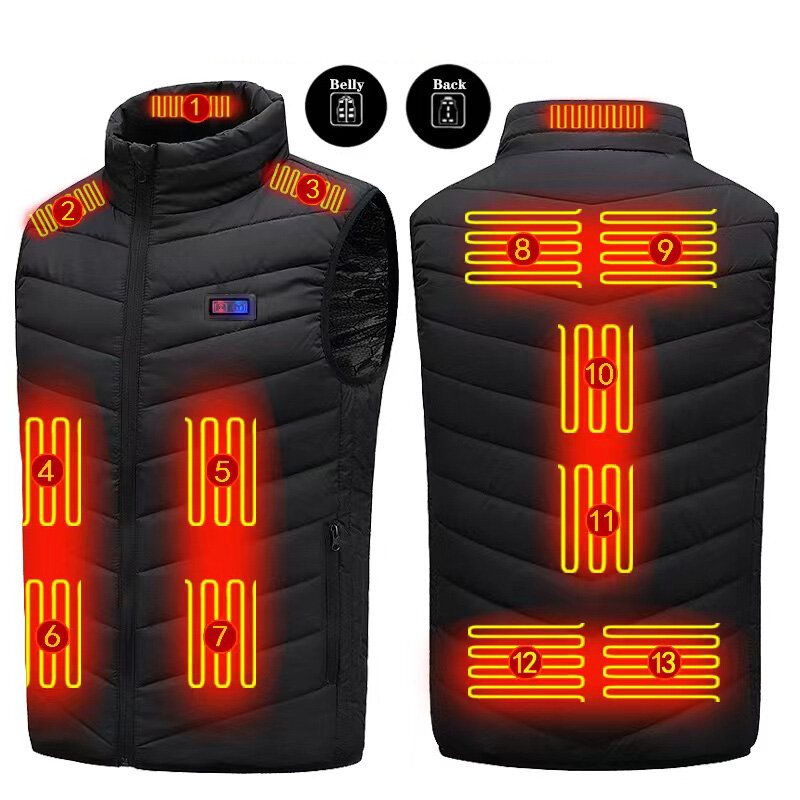 TENGOO HV-13 Heated Vest 13 Heating Areas Oversized Women Men Winter Vest Self Heating Vest Usb Electric Thermal Vest Jacket Out