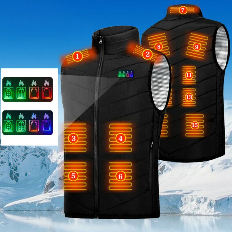 TENGOO HV-15 Heated Vest 15 Areas Heating USB Electric Thermal Clothing Winter Warm Vest Outdoor Heat Coat