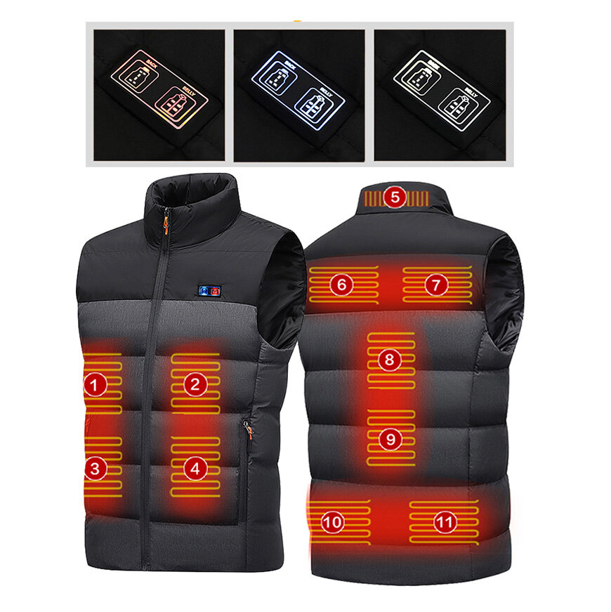 TENGOO HV-11 Heated Vest 11 Heating Areas Men Jacket Heated Winter Womens Electric Usb Heater Tactical Jacket Man Thermal Vest B