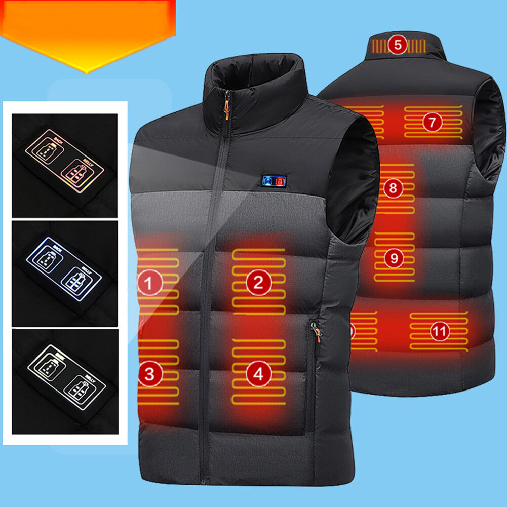 TENGOO HV-11 Heated Vest 11 Heating Areas Men Jacket Heated Winter Womens Electric Usb Heater Tactical Jacket Man Thermal Vest B