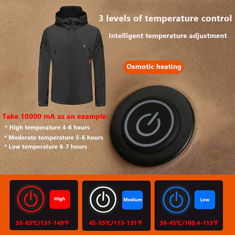 Tengoo HJ-07A Heated Jacket 7 Heating Zones Trible Temperature Control Smart Warm Winter Jacket for Outdoor