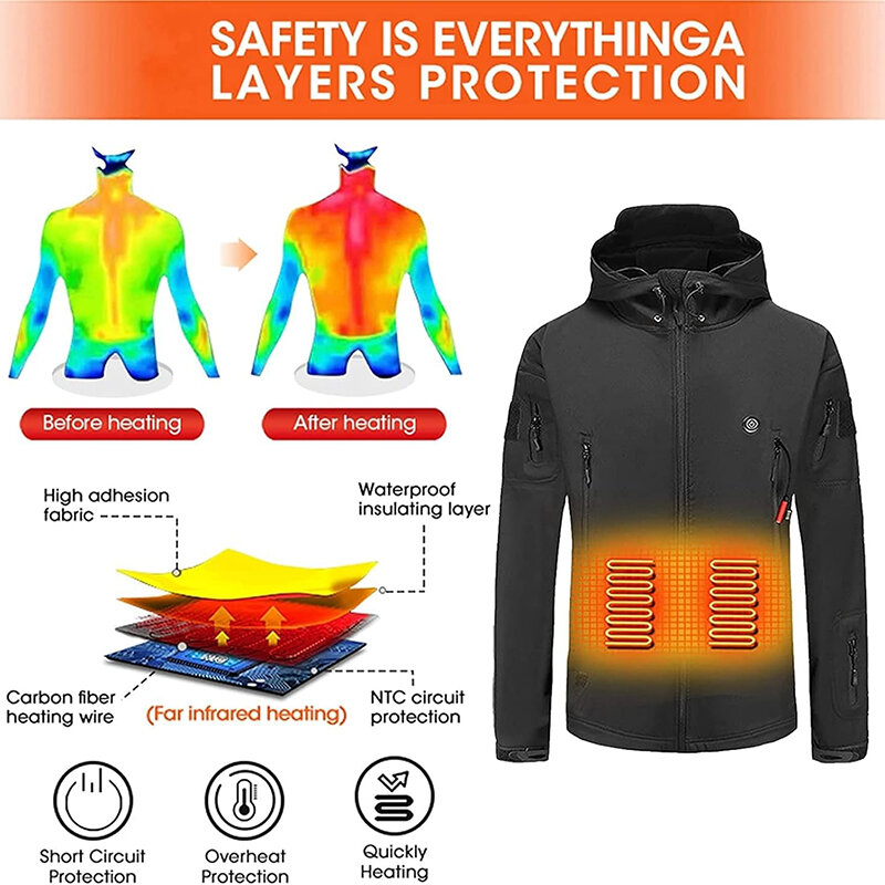 Tengoo HJ-07A Heated Jacket 7 Heating Zones Trible Temperature Control Smart Warm Winter Jacket for Outdoor