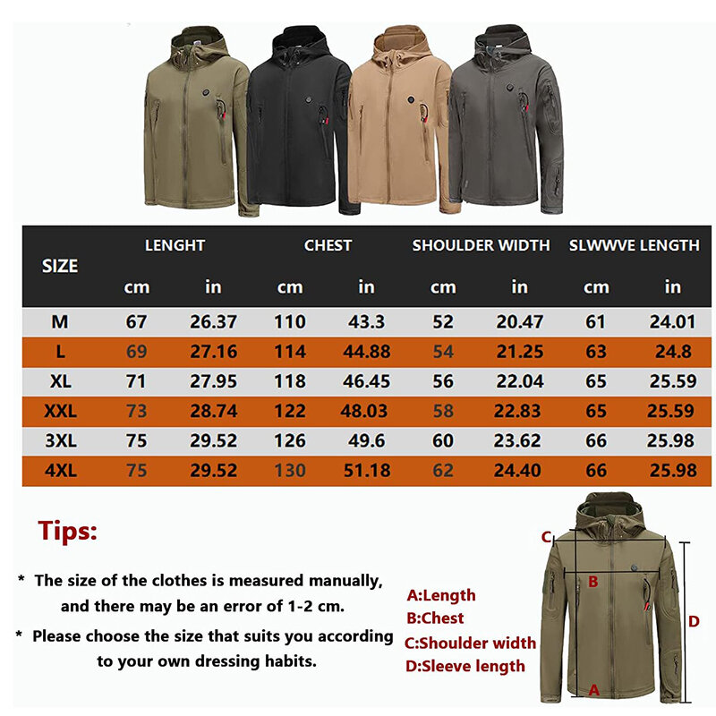 Tengoo HJ-07A Heated Jacket 7 Heating Zones Trible Temperature Control Smart Warm Winter Jacket for Outdoor