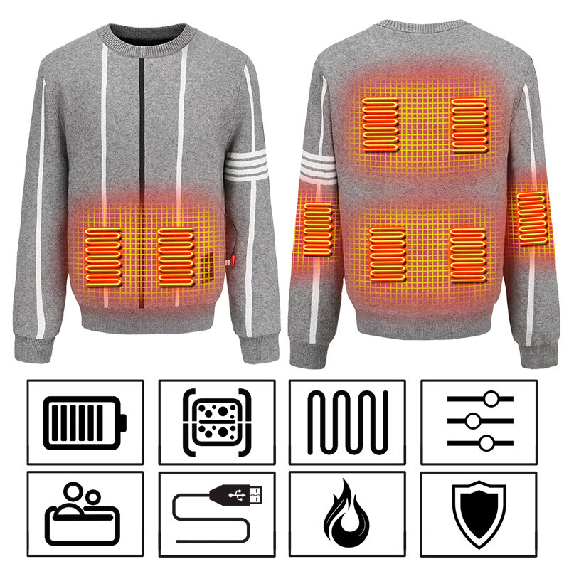 TENGOO HS-08A Heated Sweater 8 Heating Zones 3 Temperature Level Control Washable USB Electric Heating Thermal Shirt for Skiing