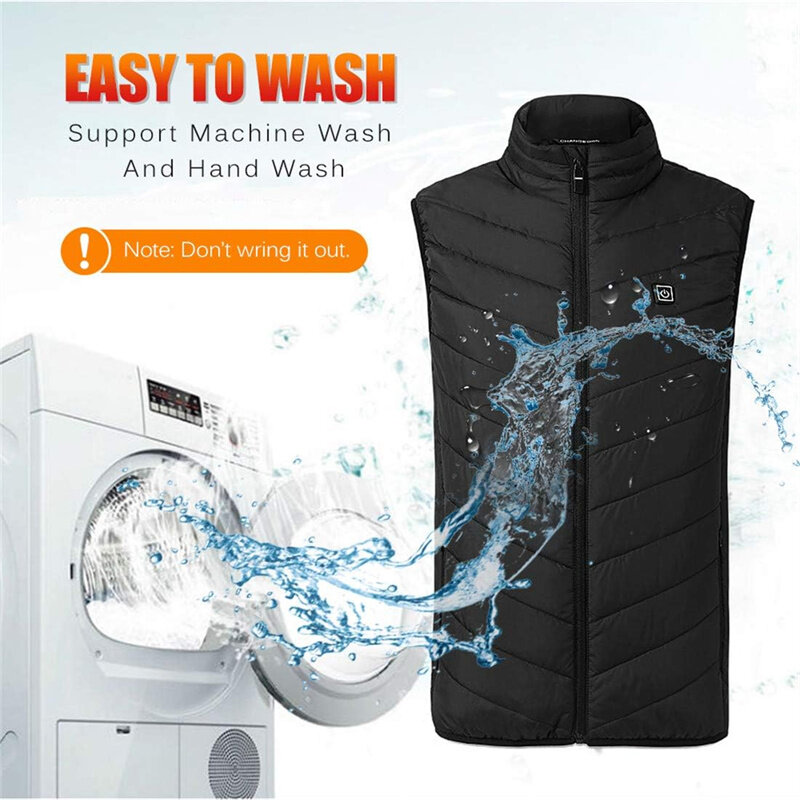 TENGOO HV-09B Heated Vest 9 Heating Zones Trible Gears Temperature Level Control USB Charging Waterproof Hip Length Electric Hea