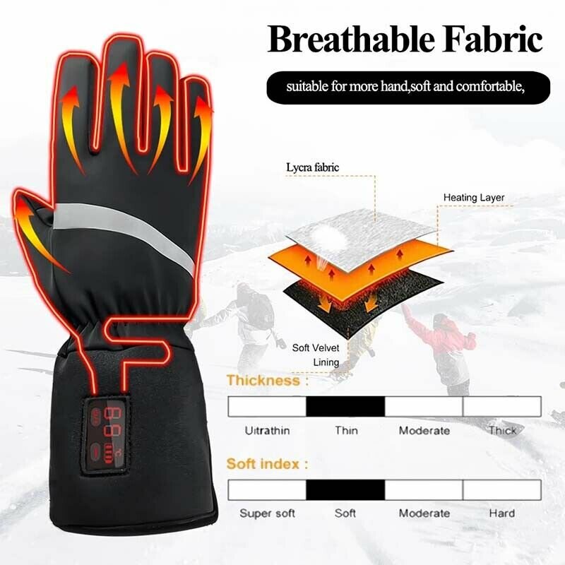 Heated Gloves Waterproof Touch Screen Rechargeable 2200mAh Battery Electric Heated Glove Liners Winter Gloves Precise Temperatur